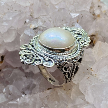 RR 15261 WPL-(UNIQUE BALI 925 SILVER RINGS WITH MABE PEARL)